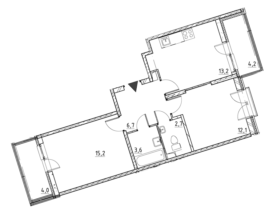 2-комнатная квартира 57.8 м², 4/8 эт., ЖК «Квартал Che»